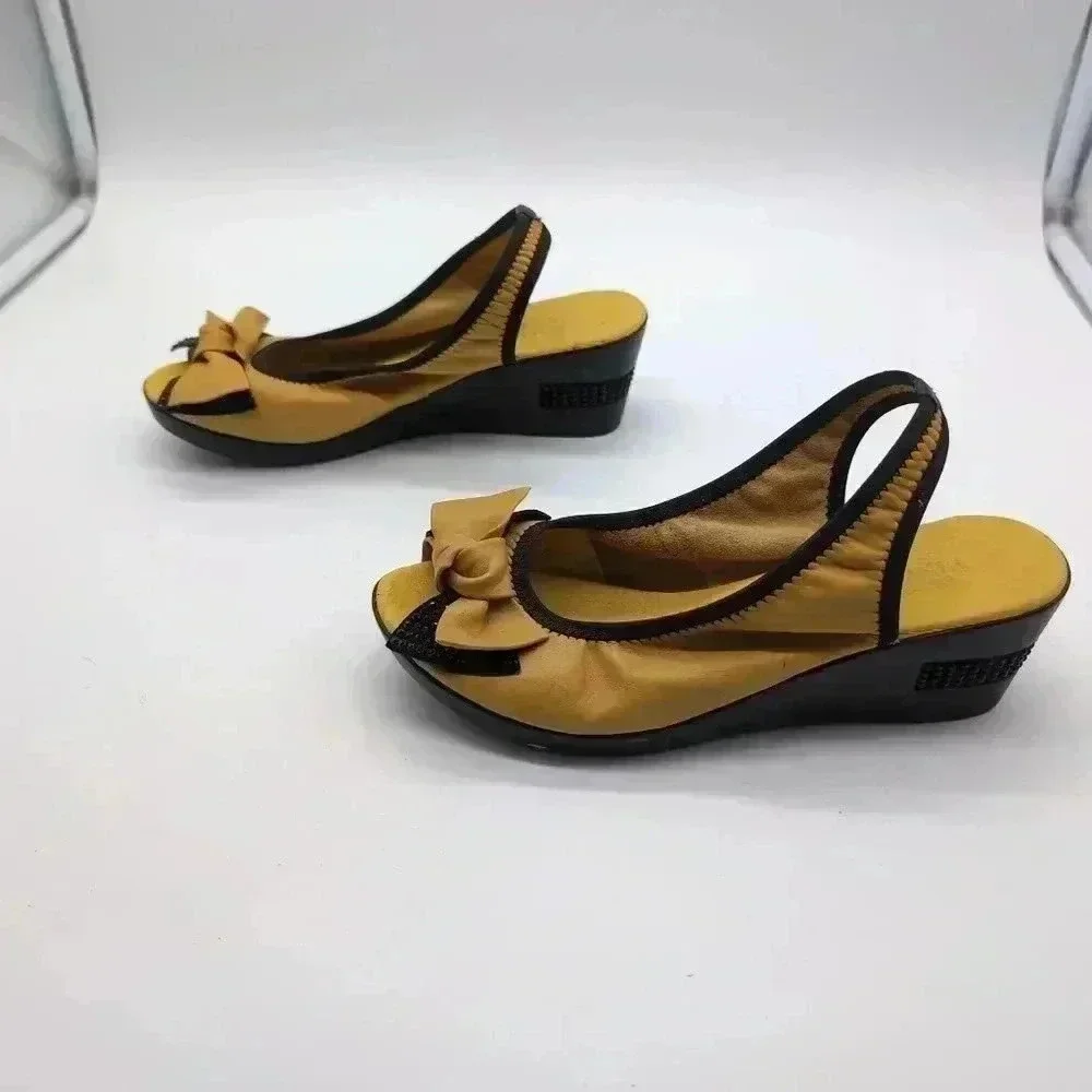 Lingjili Yellow Slingback Platforms sz 6.5 bow toe